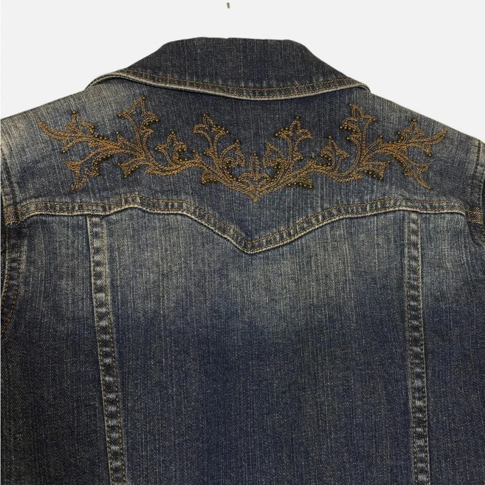 VTG Lauren Jeans Co. Ralph Lauren Jean Jacket Beaded Trucker Boho PS - Picture 6 of 7